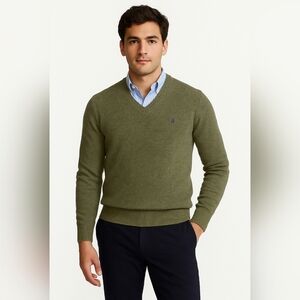 Polo Ralph Lauren 100% Lambs Wool V-neck Green Sweater Men's‎ Large Pony Logo
